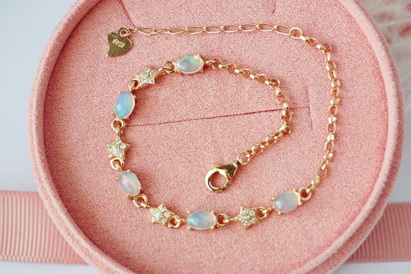 Natural Opal Bracelet Silver 925 With 18K Rose gold Plated