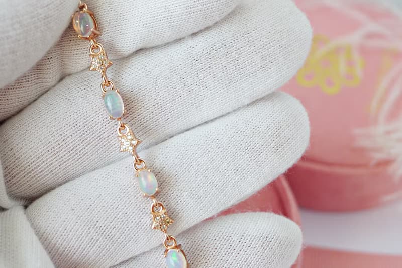 Natural Opal Bracelet Silver 925 With 18K Rose gold Plated
