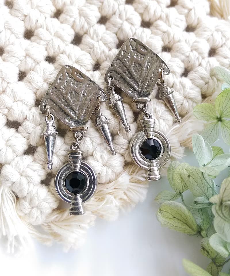 Vintage Jewelry 西洋古董飾品 銀色調 民族風格  針式耳環