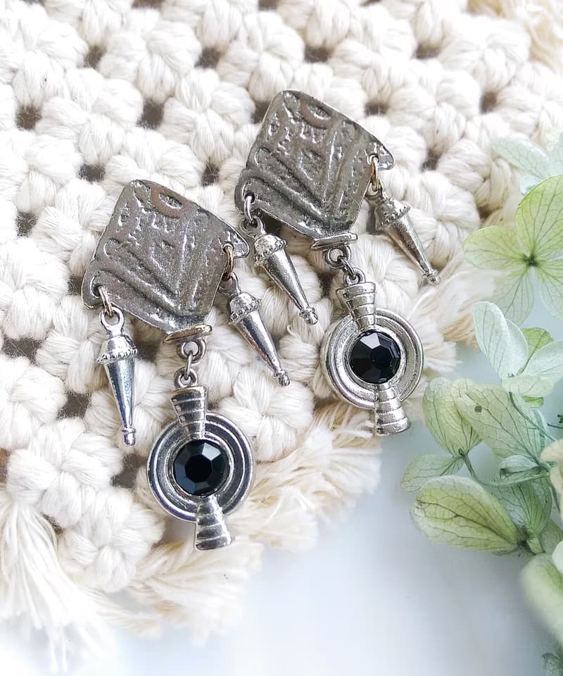 Vintage Jewelry 西洋古董飾品 銀色調 民族風格  針式耳環