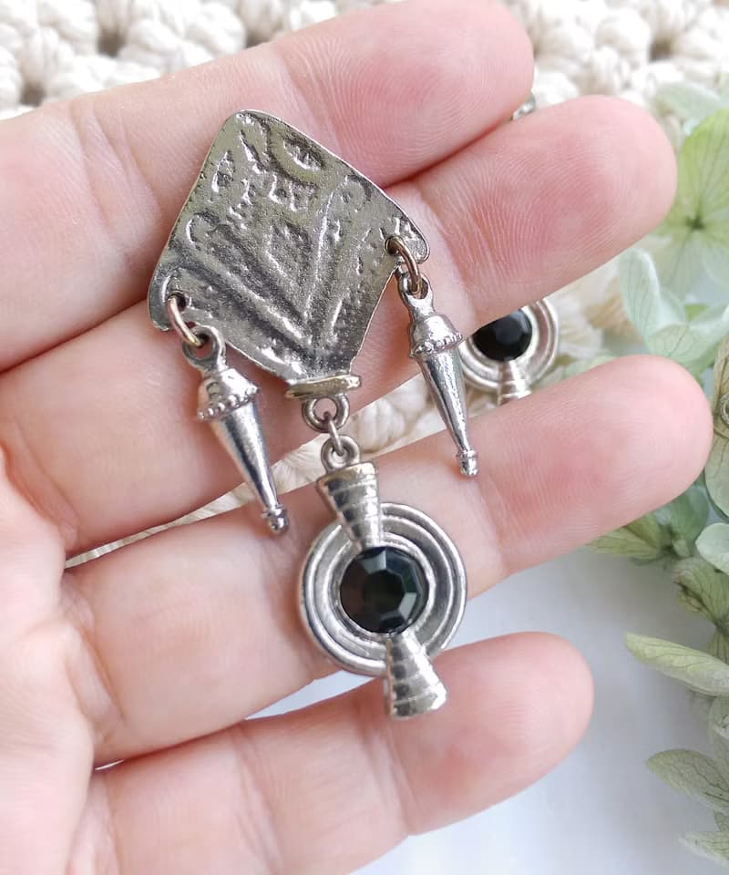 Vintage Jewelry 西洋古董飾品 銀色調 民族風格  針式耳環