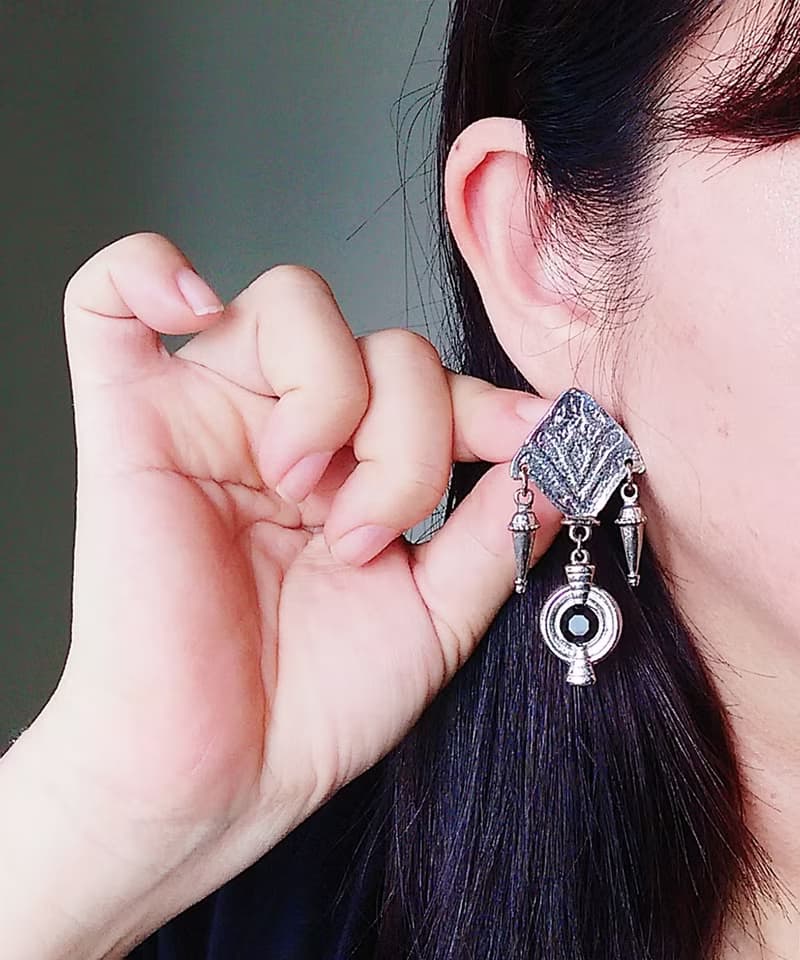 Vintage Jewelry 西洋古董飾品 銀色調 民族風格  針式耳環