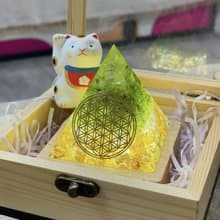 【白水晶+橄欖石+黃水晶】奧根能量塔Orgonite (6cm/5cm)