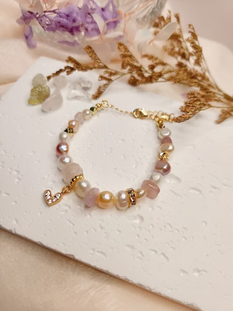 愛戀人魚-粉水晶【玫瑰水晶】珍珠手鍊