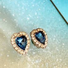 vintage jewelry  1980's 海洋之心萊茵鑽 夾式耳環