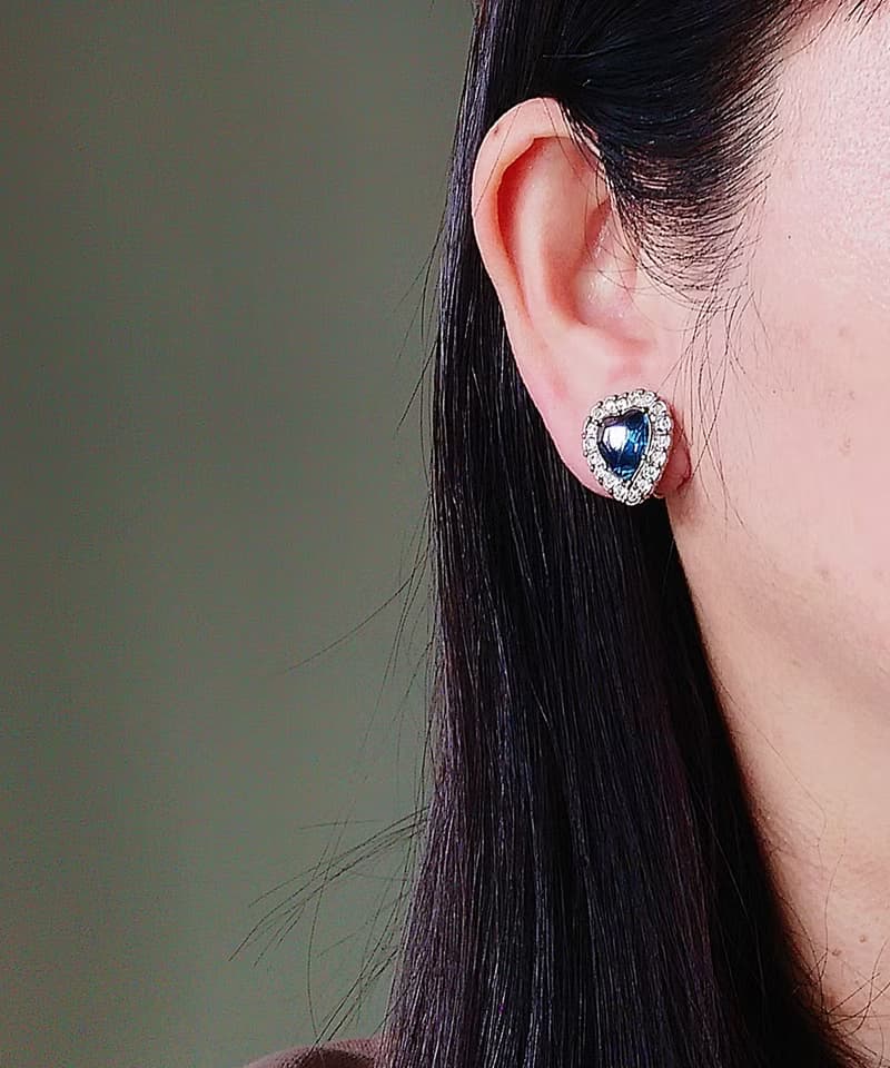 vintage jewelry  1980's 海洋之心萊茵鑽 夾式耳環
