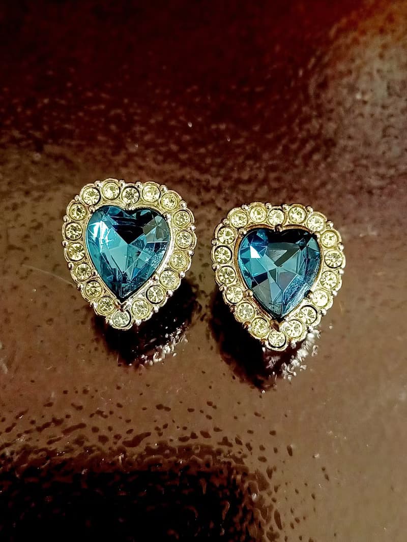 vintage jewelry  1980's 海洋之心萊茵鑽 夾式耳環