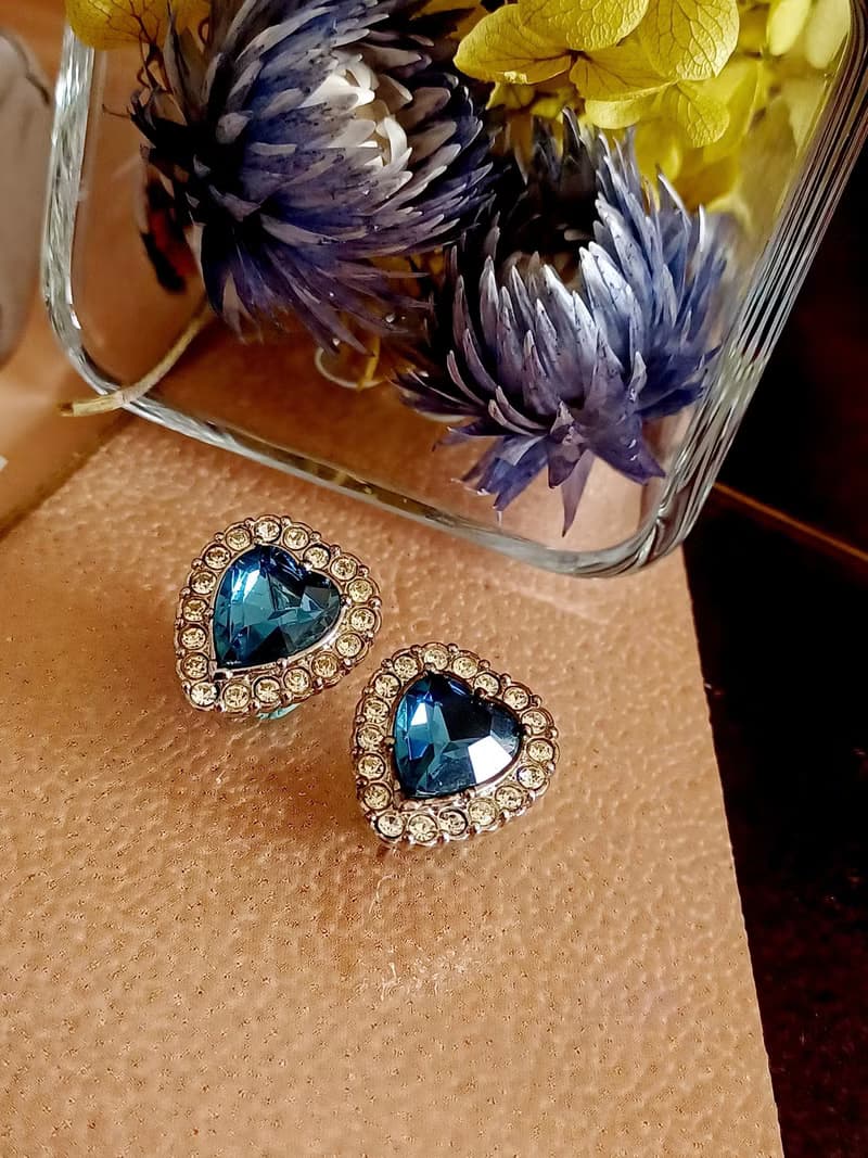 vintage jewelry  1980's 海洋之心萊茵鑽 夾式耳環
