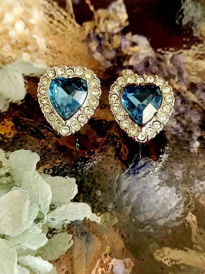 vintage jewelry  1980's 海洋之心萊茵鑽 夾式耳環