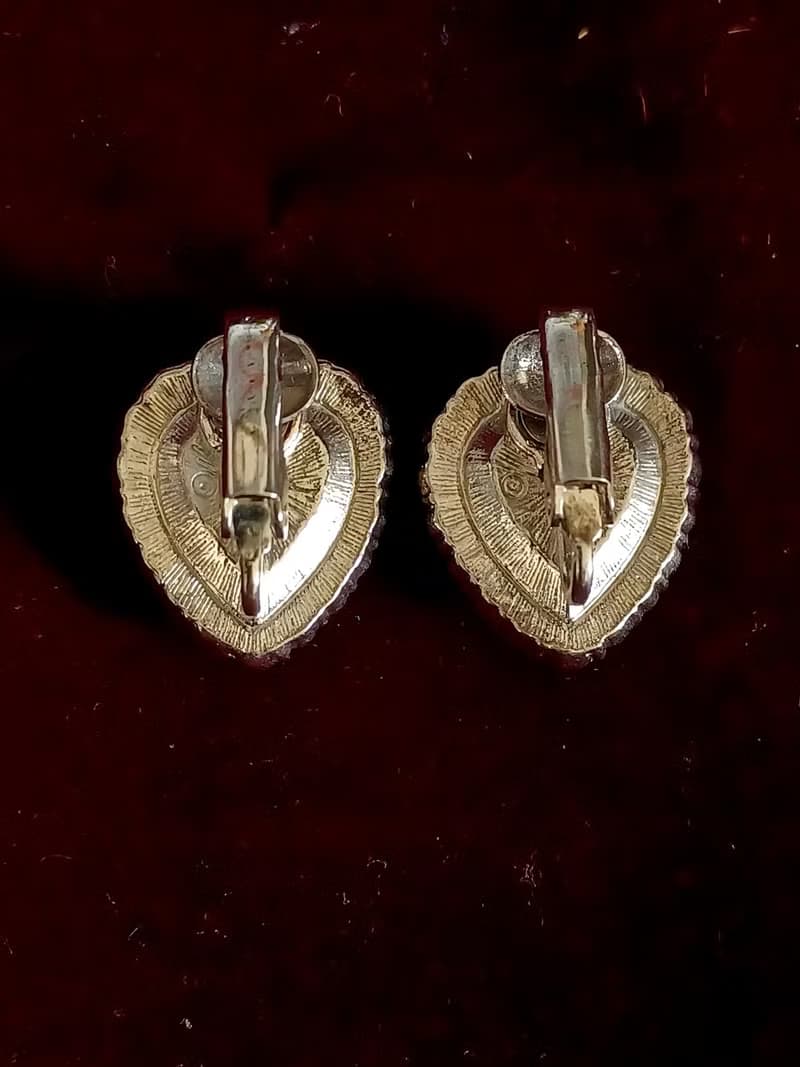 vintage jewelry  1980's 海洋之心萊茵鑽 夾式耳環
