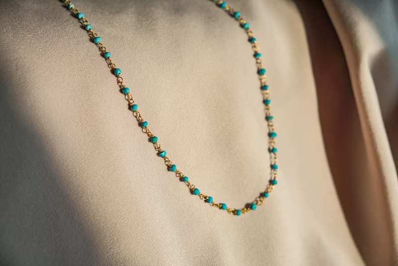 SV925金 串串 整條綠松石 項鍊 choker 鎖骨鍊 18K