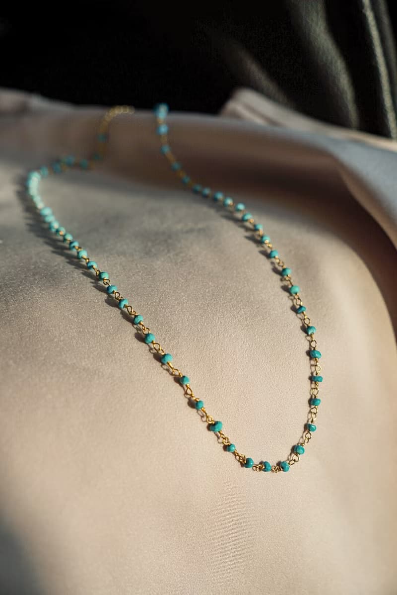 SV925金 串串 整條綠松石 項鍊 choker 鎖骨鍊 18K