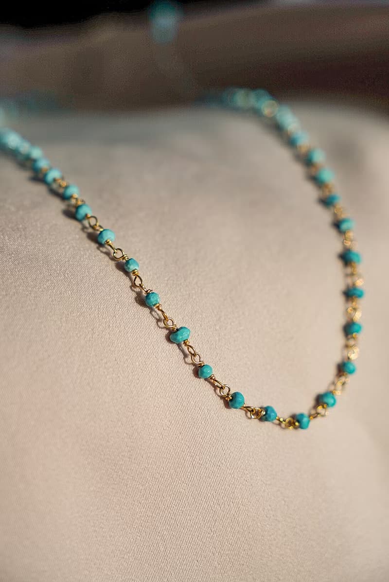 SV925金 串串 整條綠松石 項鍊 choker 鎖骨鍊 18K