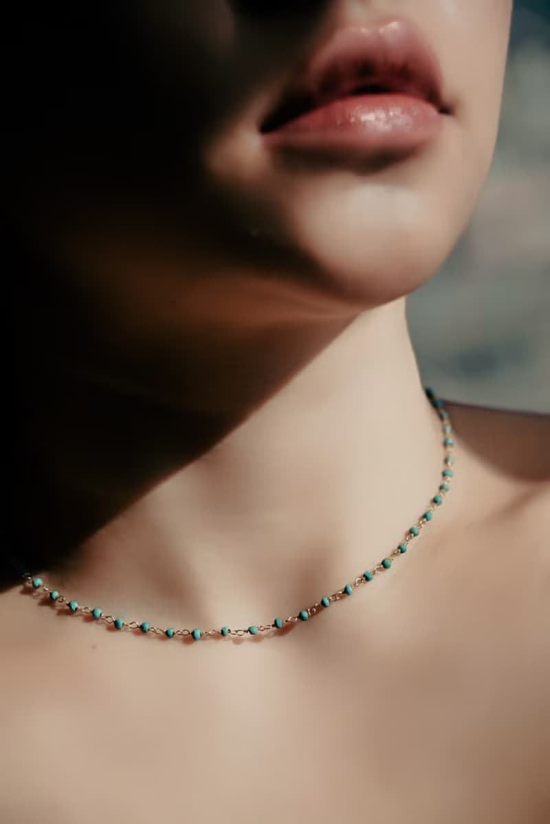 SV925金 串串 整條綠松石 項鍊 choker 鎖骨鍊 18K