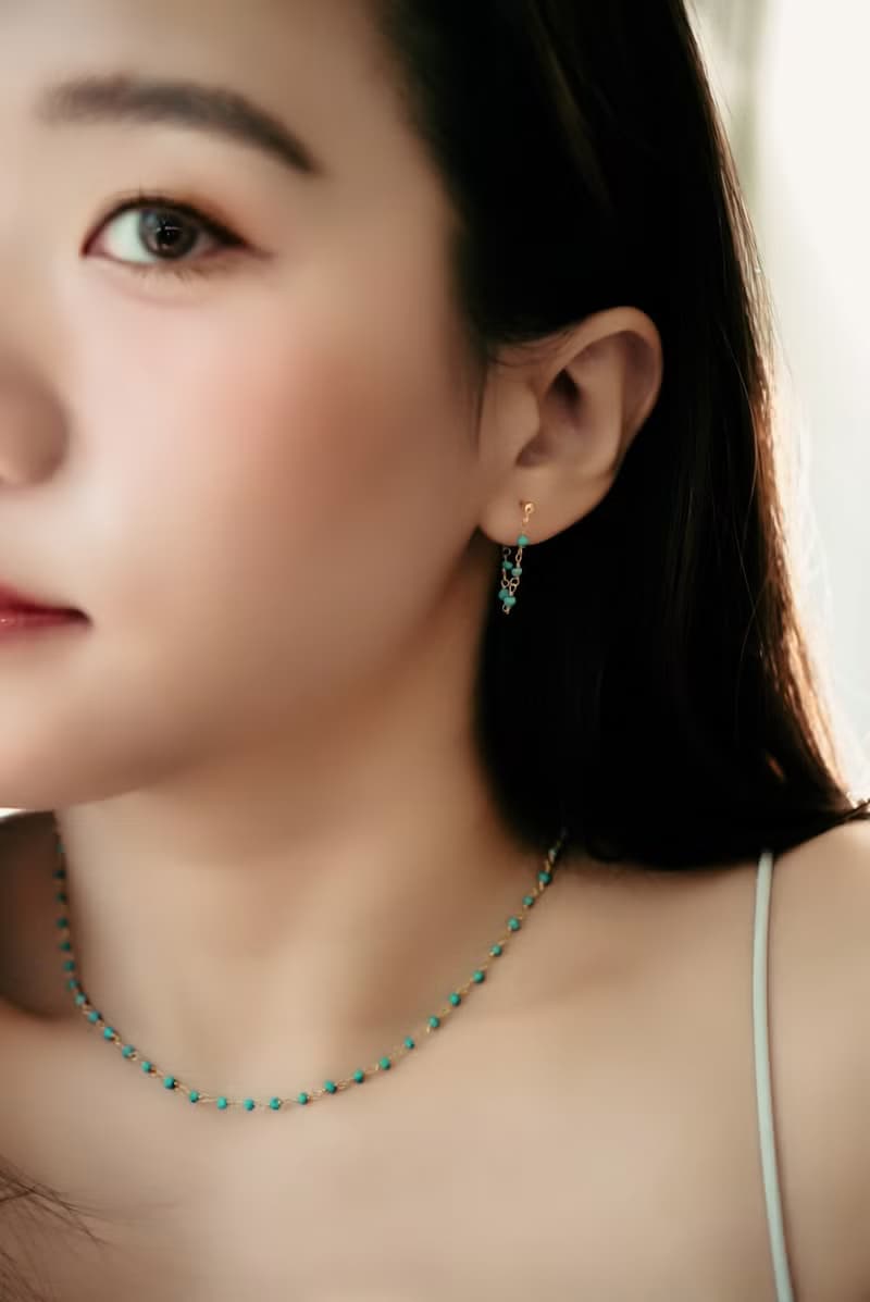 SV925金 串串 整條綠松石 項鍊 choker 鎖骨鍊 18K