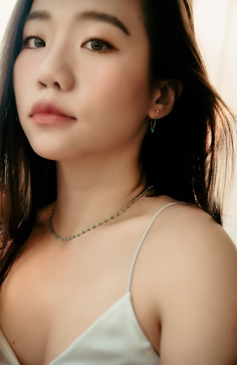 SV925金 串串 整條綠松石 項鍊 choker 鎖骨鍊 18K