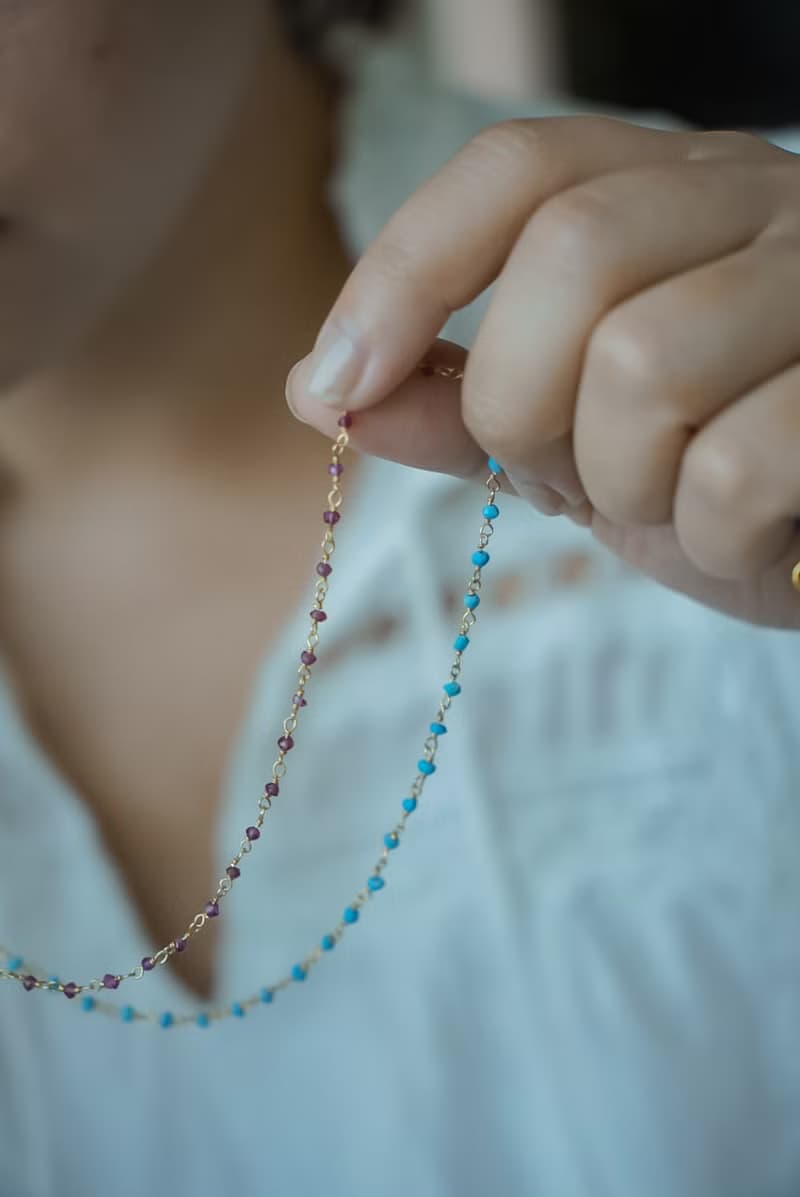 點點天然石項鍊 - 綠松石/石榴石 SV925 18K厚鍍金
