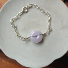 玉扣成緣 緬甸紫翡翠純銀手鍊  平安轉運