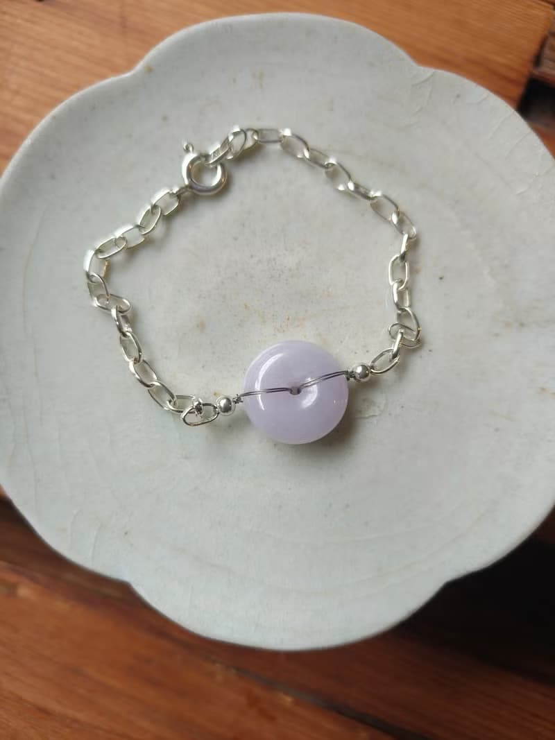 玉扣成緣 緬甸紫翡翠純銀手鍊  平安轉運