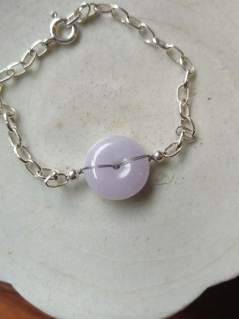 玉扣成緣 緬甸紫翡翠純銀手鍊  平安轉運
