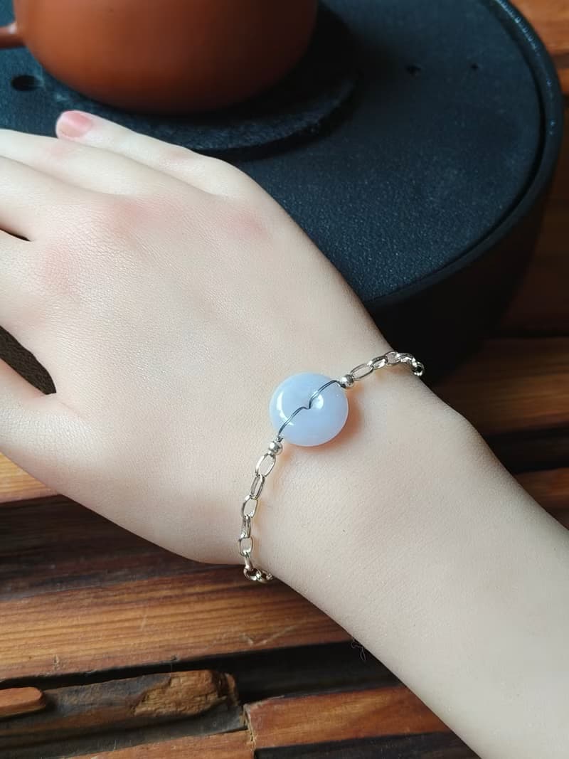 玉扣成緣 緬甸紫翡翠純銀手鍊  平安轉運