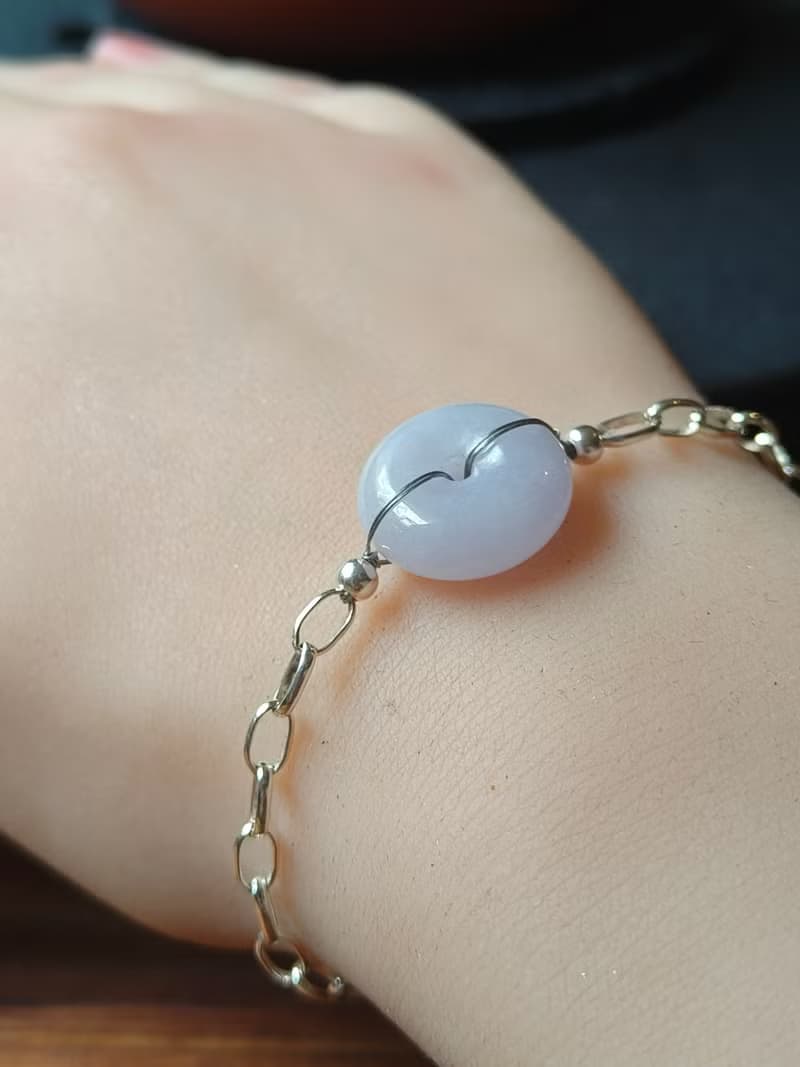 玉扣成緣 緬甸紫翡翠純銀手鍊  平安轉運