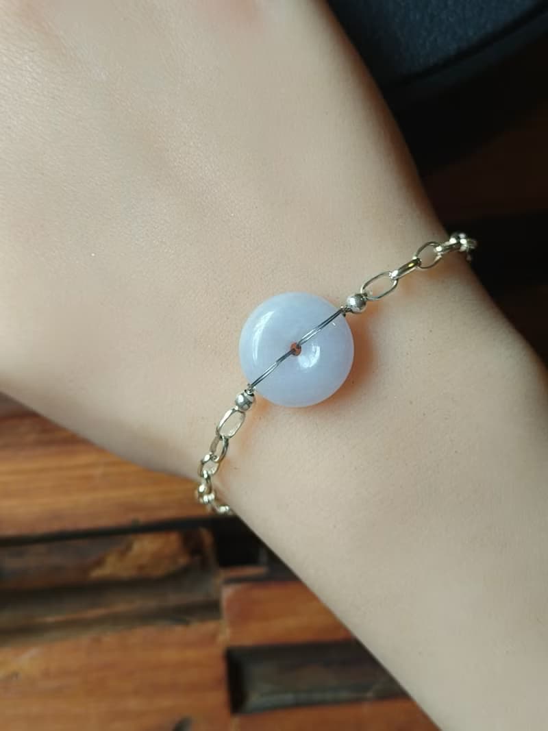 玉扣成緣 緬甸紫翡翠純銀手鍊  平安轉運