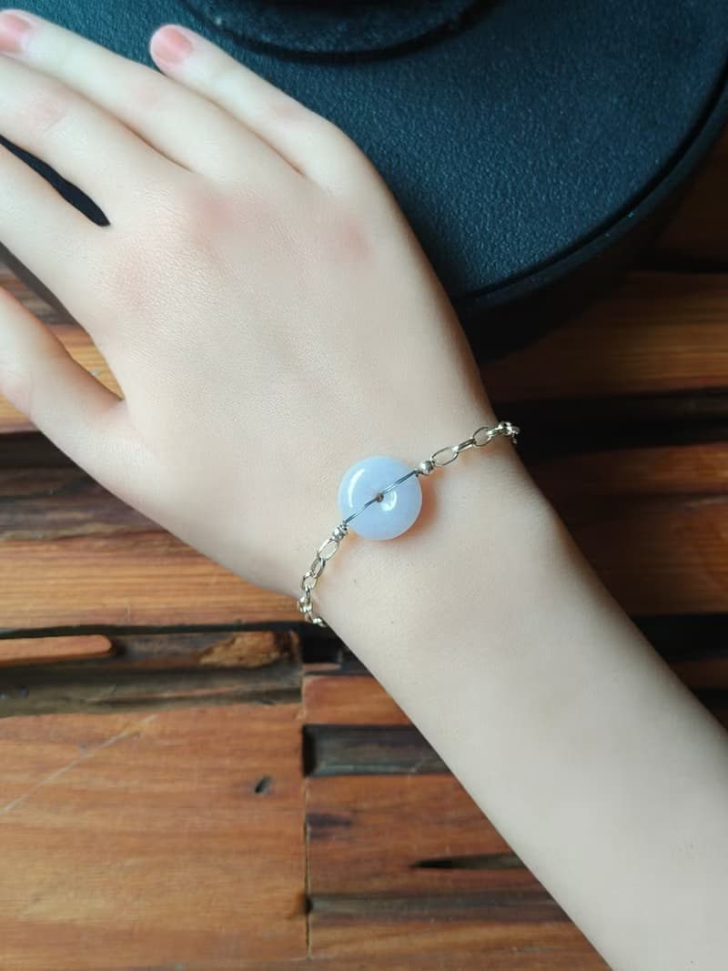 玉扣成緣 緬甸紫翡翠純銀手鍊  平安轉運