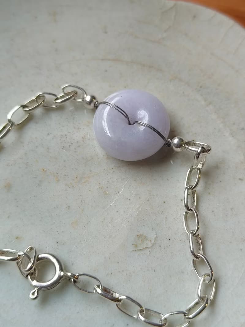 玉扣成緣 緬甸紫翡翠純銀手鍊  平安轉運