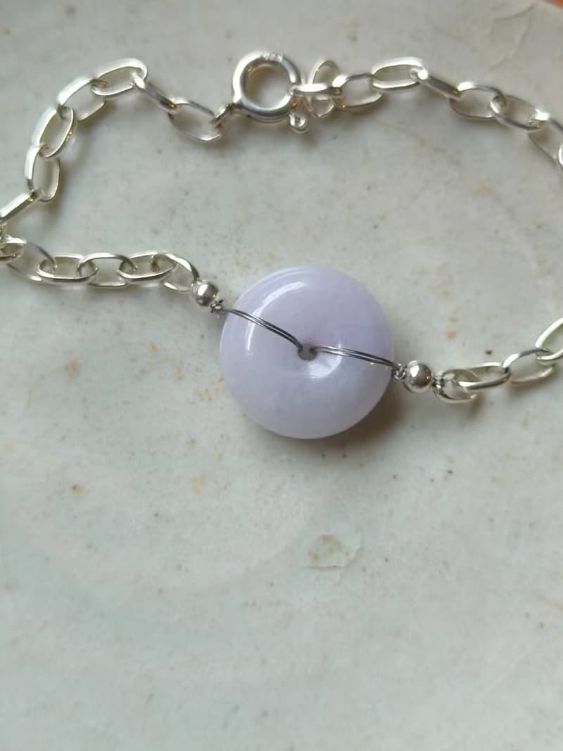 玉扣成緣 緬甸紫翡翠純銀手鍊  平安轉運