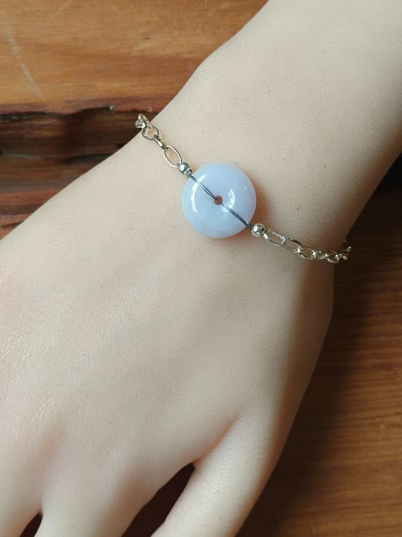 玉扣成緣 緬甸紫翡翠純銀手鍊  平安轉運