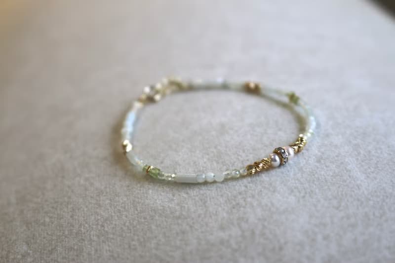 手鍊 葡萄石 珍珠 岫玉 天然石 - 密技 -