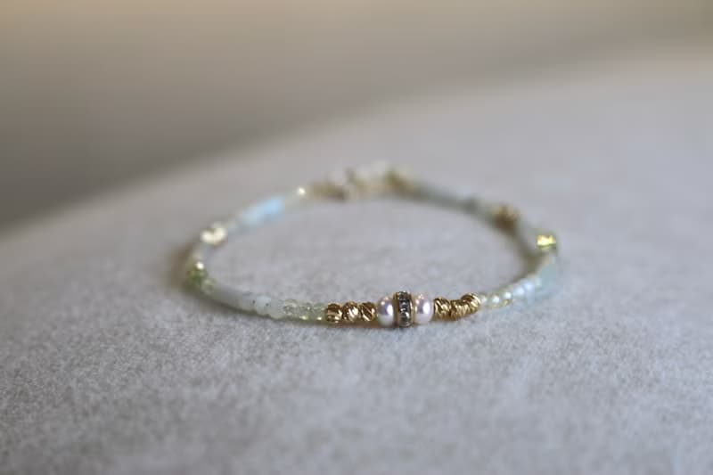 手鍊 葡萄石 珍珠 岫玉 天然石 - 密技 -