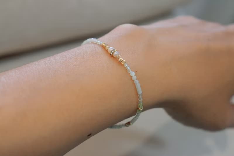 手鍊 葡萄石 珍珠 岫玉 天然石 - 密技 -