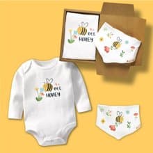 BEE哈尼小蜜蜂 長袖包屁衣 三角巾 口水巾 禮盒 嬰兒 彌月 滿月