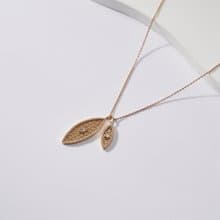 雙葉鏤雕微鑲星鑽項鍊(金色)