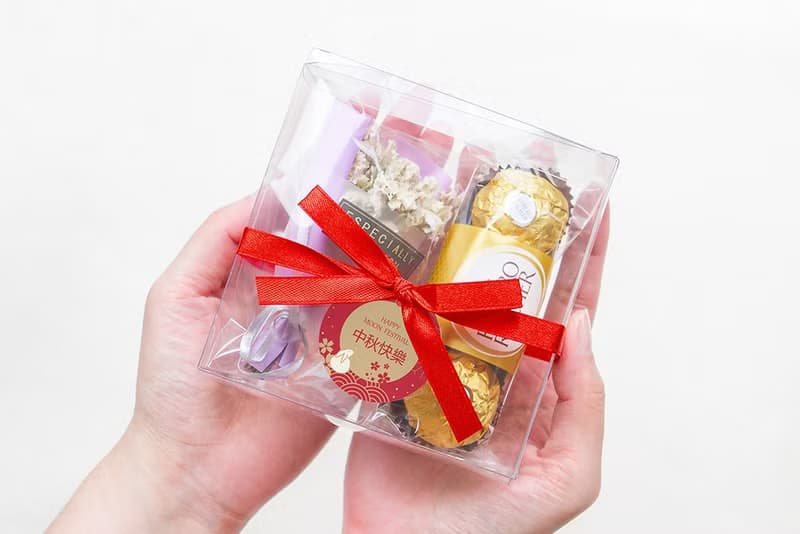 中秋節禮物贈品 金莎巧克力3顆入+迷你乾燥花束(透明方盒)-4色可