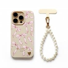 iPhone16.15.14.13 小法國粉色蝴蝶結愛心珍珠鍊手機殼