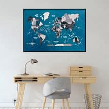 World Map on Board, Panel Wall Art, Framed Wall Decor, Room Decor, Travel Map
