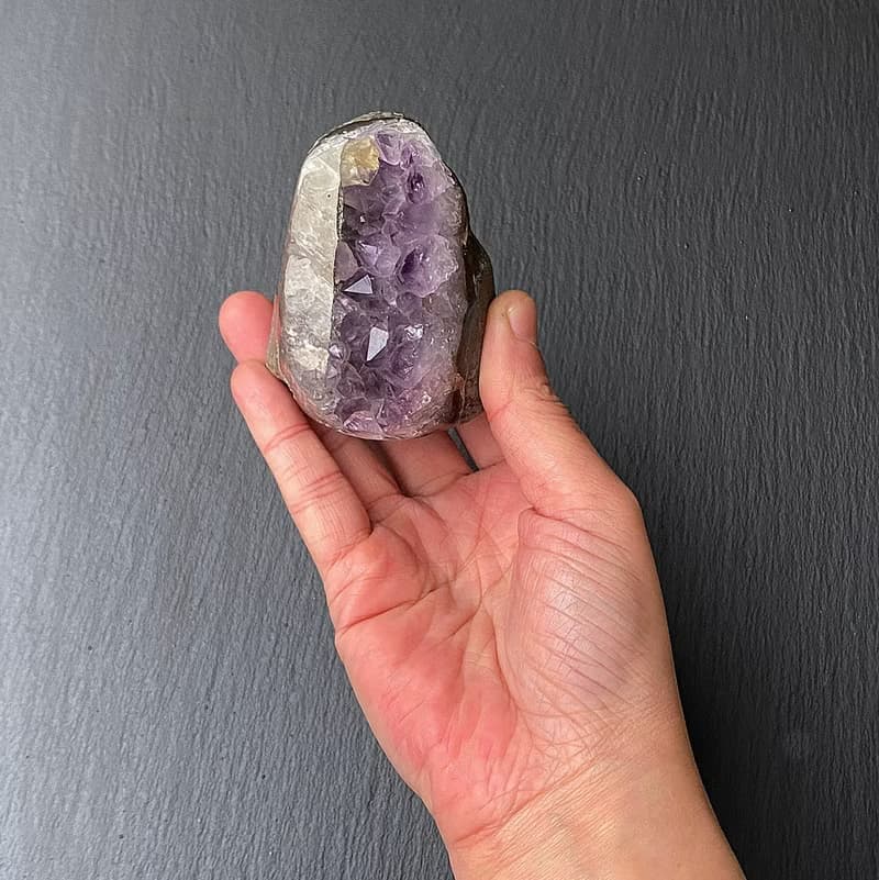 招財開運-天然異象夢幻紫 紫晶鎮共生方解石 快速出貨 風水擺件
