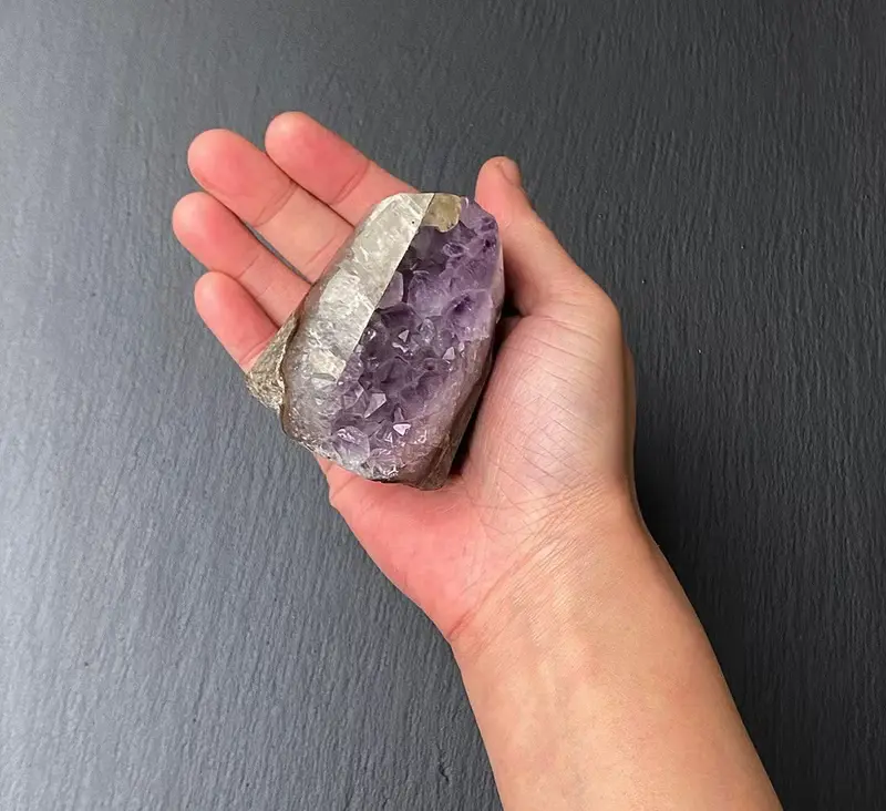 招財開運-天然異象夢幻紫 紫晶鎮共生方解石 快速出貨 風水擺件