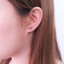 極光黑 圓形純銀 5mm 單鑽耳環 爪鑲 925純銀 女生耳環 男生耳環