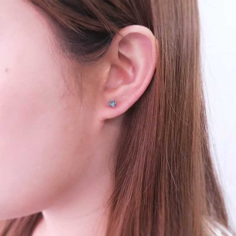極光黑 圓形純銀 5mm 單鑽耳環 爪鑲 925純銀 女生耳環 男生耳環