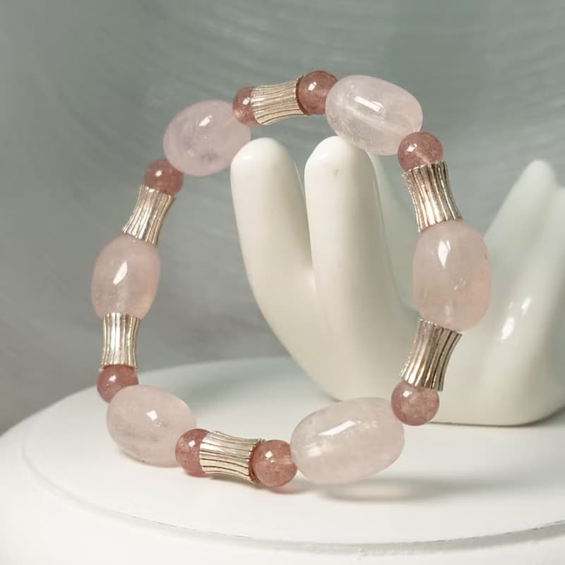 手鍊 粉紅 摩根石 草莓水晶 925銀飾 手珠 寶石 飾品 首飾