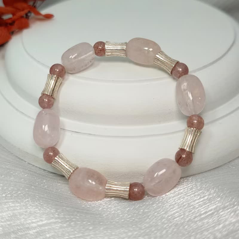 手鍊 粉紅 摩根石 草莓水晶 925銀飾 手珠 寶石 飾品 首飾