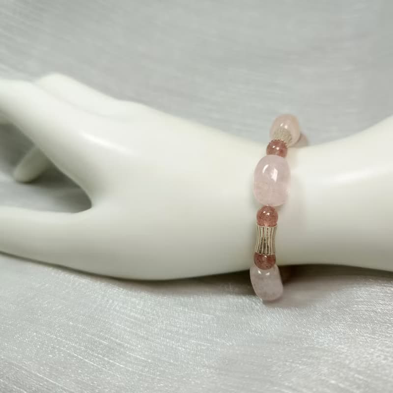 手鍊 粉紅 摩根石 草莓水晶 925銀飾 手珠 寶石 飾品 首飾