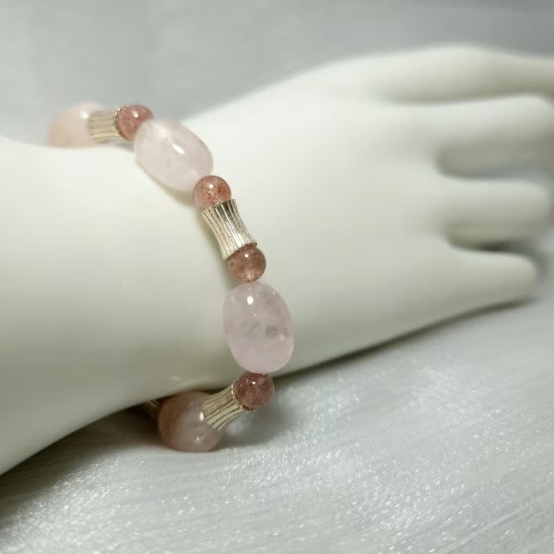手鍊 粉紅 摩根石 草莓水晶 925銀飾 手珠 寶石 飾品 首飾