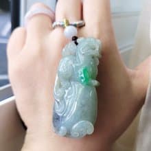 【親翠】天然翡翠 冰三彩抱如意帶毛流長尾貔貅項鍊 招財貔貅