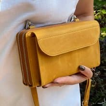 附口袋皮革斜背包適用於 iPhone 11/ 12/ 13/ 14/ 15/ 16/ Pro