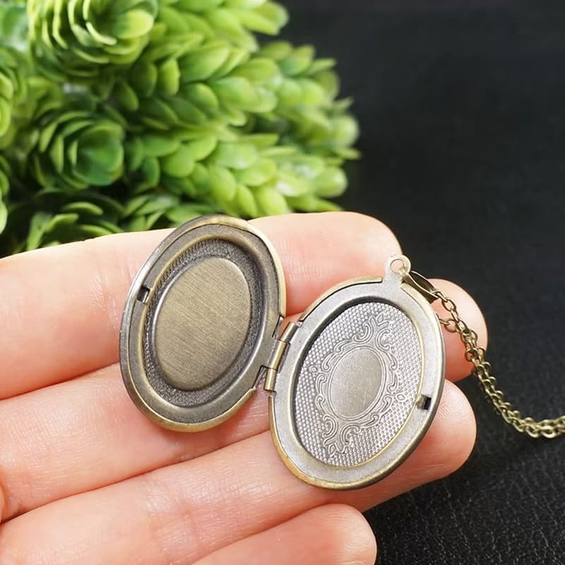 Green Dichroic Glass Oval Locket Necklace Keepsake Pendant Necklace Jewelry Gift